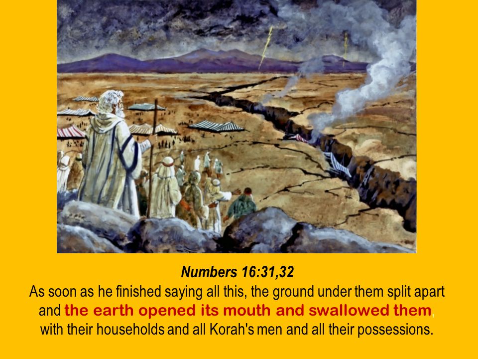 Image result for earth swallowing korah and rebels